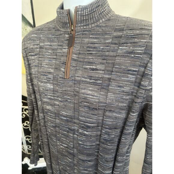 Lenor Romano- 1/4 Suede Rimmed Zipper Merino Wool Blend Sweater Size Large- Gray - Picture 3 of 6